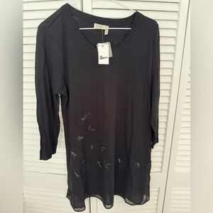 LOGO by Lori Goldstein Black Embellished Women's Top, Small